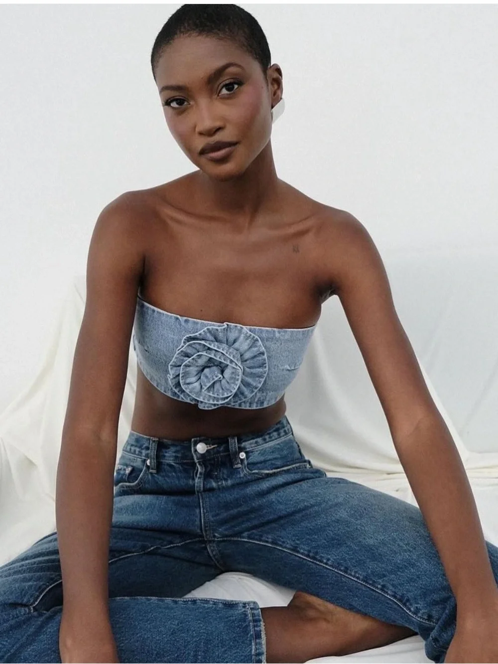 NWT Meshki Samantha Rose Denim Bandeau - Mid Blue Top Size XS